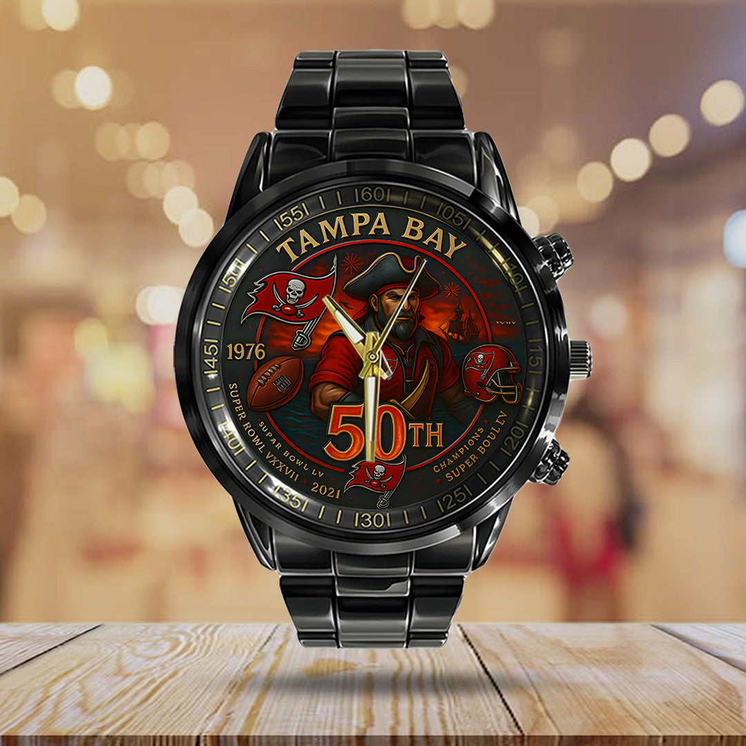 Tampa Bay Buccaneers 50th Anniversary 2026 Black Stainless Steel Watch – TANTN15980