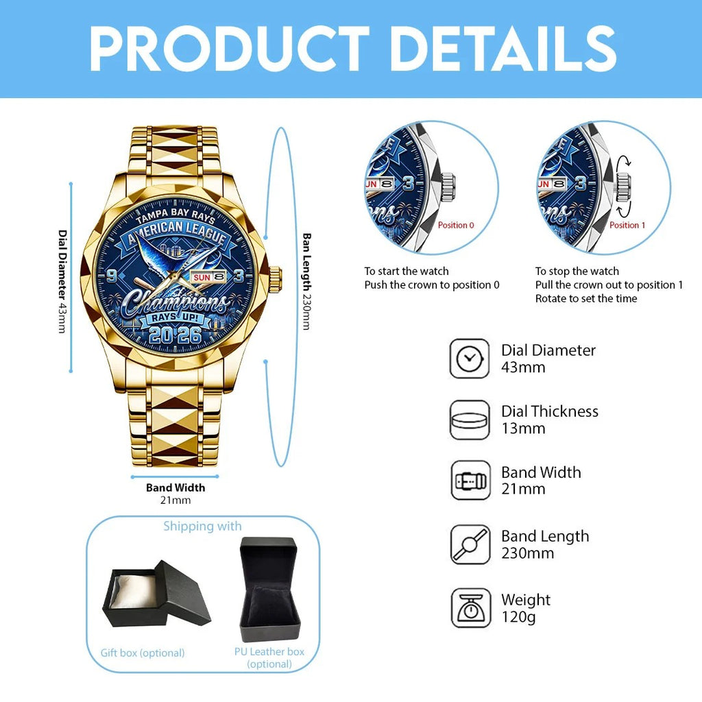 Tampa Bay Rays 2026 American League Champions Alloy Luxury Quartz Watch – TMTHU10199