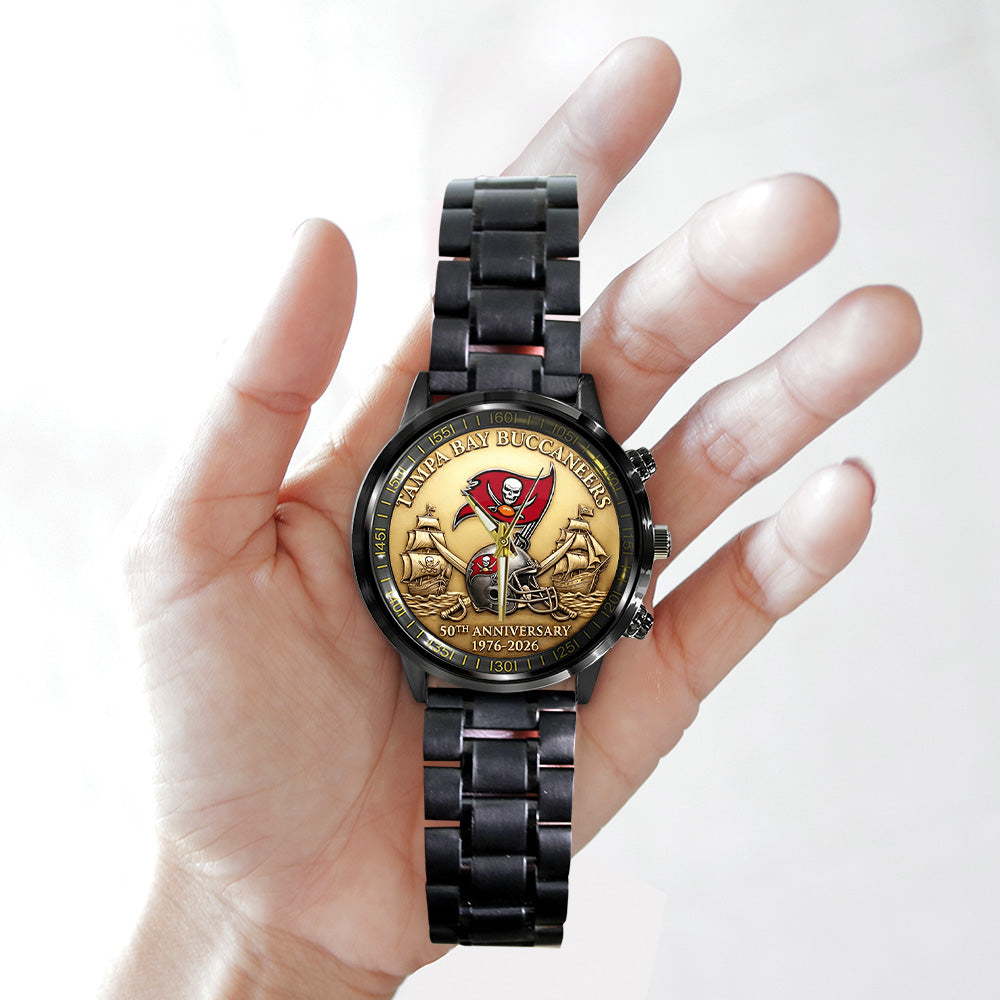 Tampa Bay Buccaneers 50th Anniversary Black Stainless Steel Watch – TANTN19712