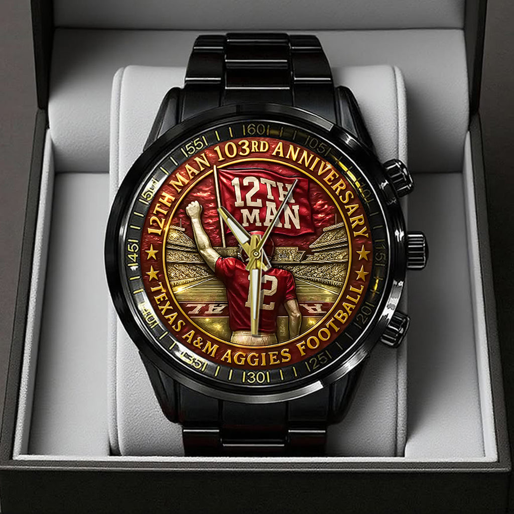 Texas A&M Aggies Football Black Stainless Steel Watch – TANTN17946