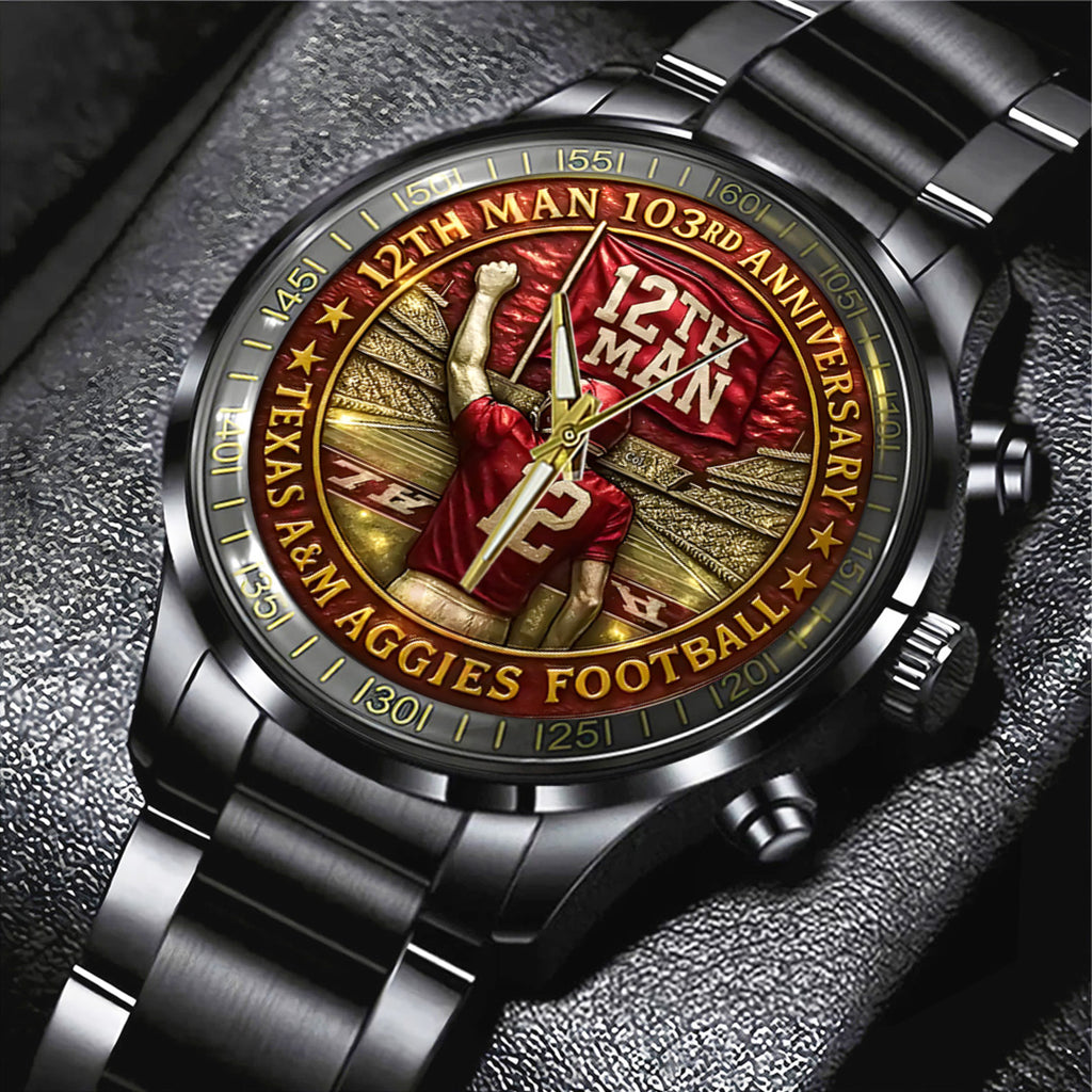 Texas A&M Aggies Football Black Stainless Steel Watch – TANTN17946