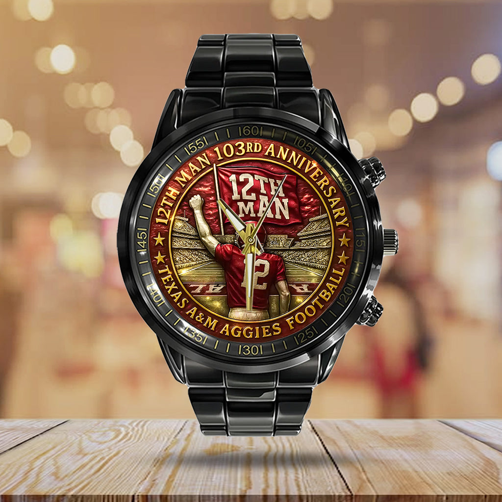 Texas A&M Aggies Football Black Stainless Steel Watch – TANTN17946