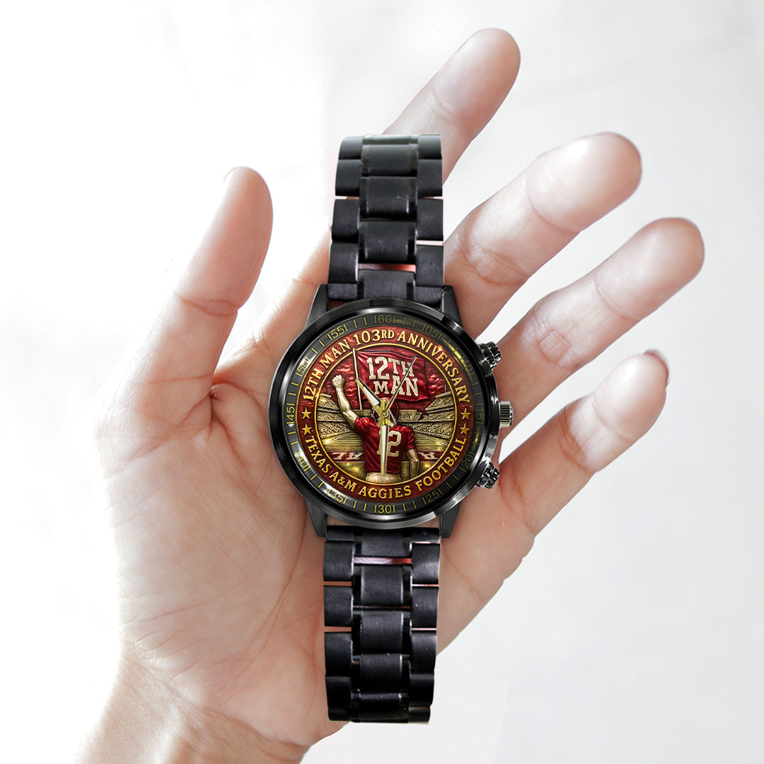Texas A&M Aggies Football Black Stainless Steel Watch – TANTN17946