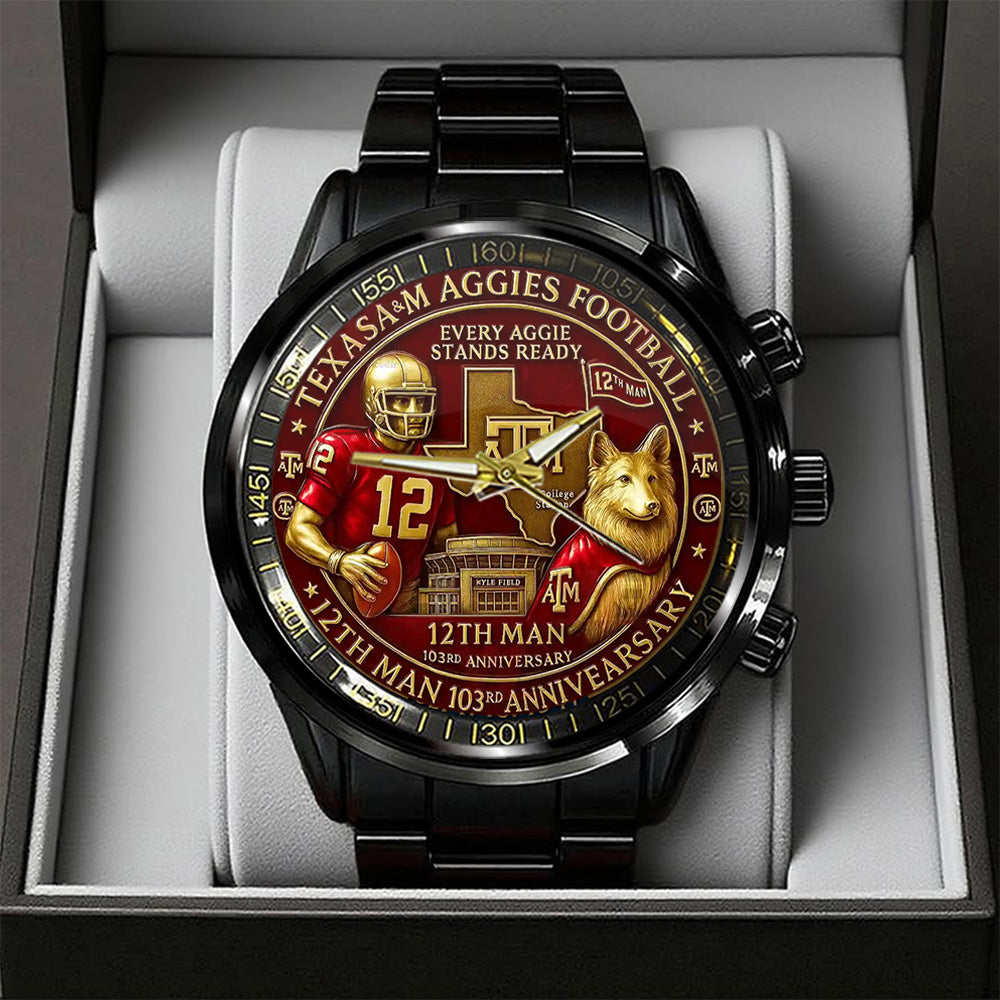 Texas A&M Aggies Football Black Stainless Steel Watch – TANTN17944