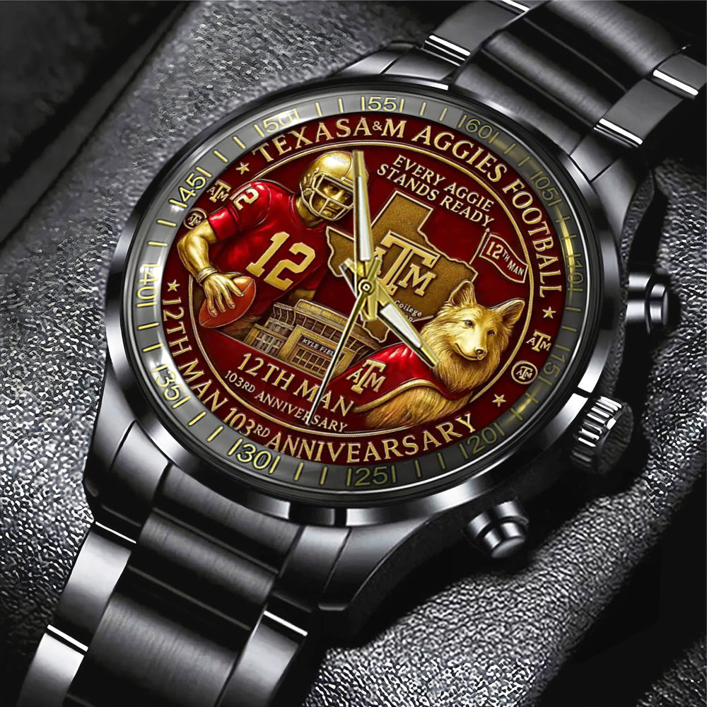 Texas A&M Aggies Football Black Stainless Steel Watch – TANTN17944
