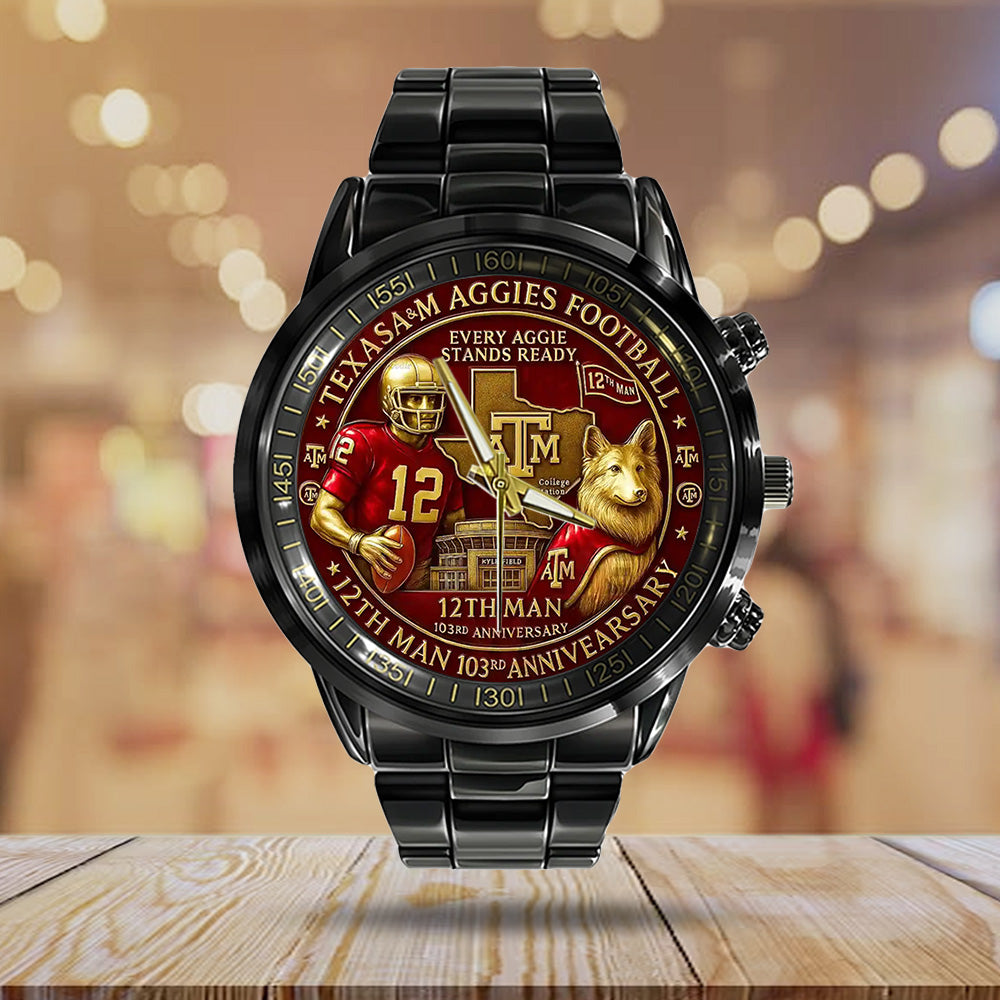 Texas A&M Aggies Football Black Stainless Steel Watch – TANTN17944