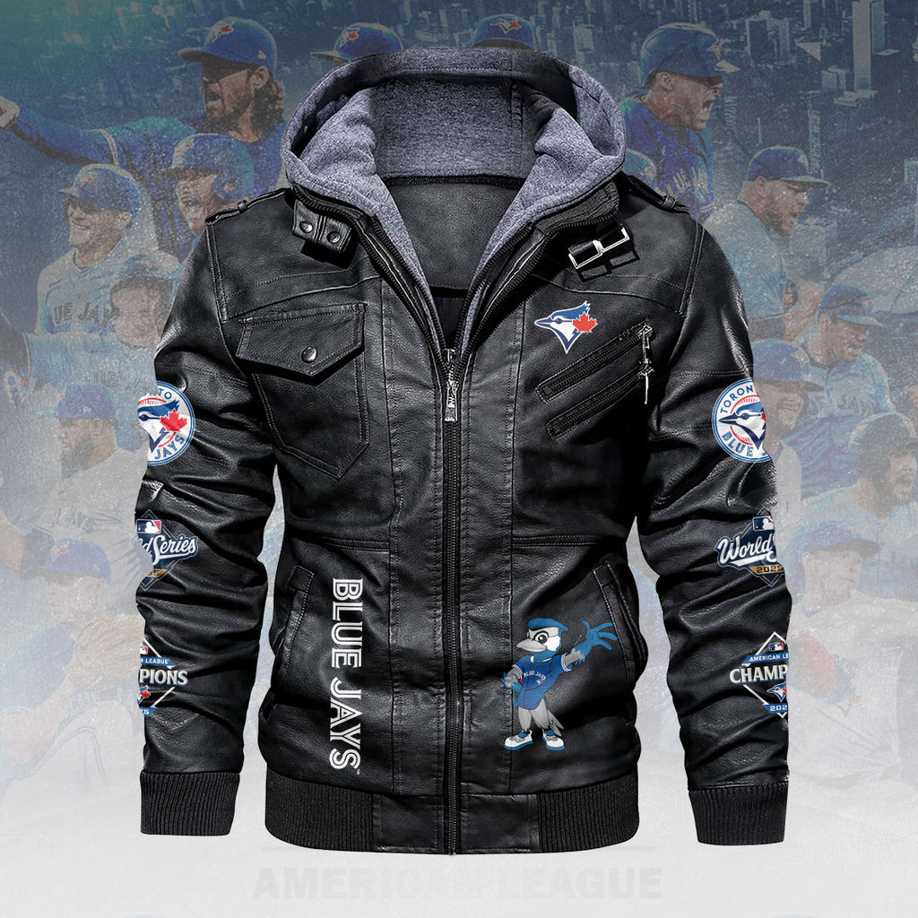 Toronto Blue Jays 2025 American League Champions 2D Leather Hooded Jacket – HOATT14122