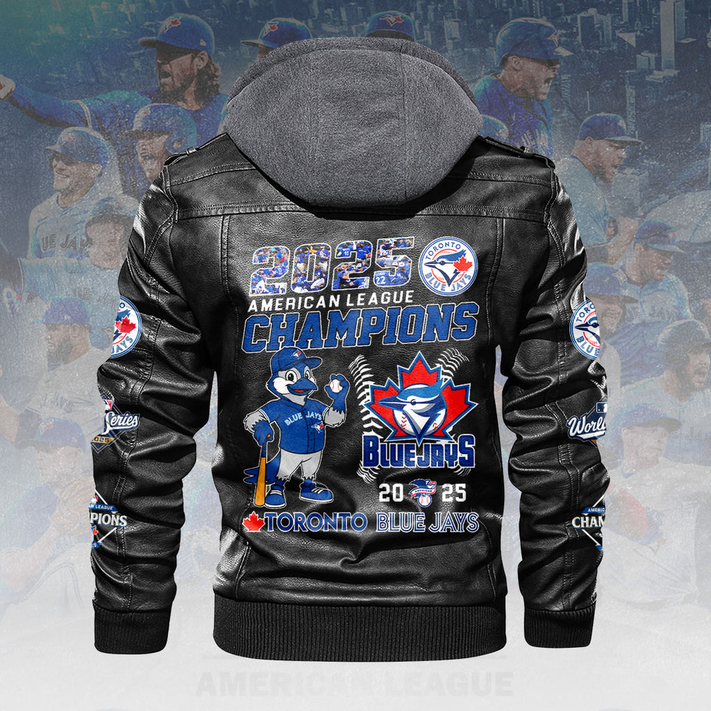 Toronto Blue Jays 2025 American League Champions 2D Leather Hooded Jacket – HOATT14273