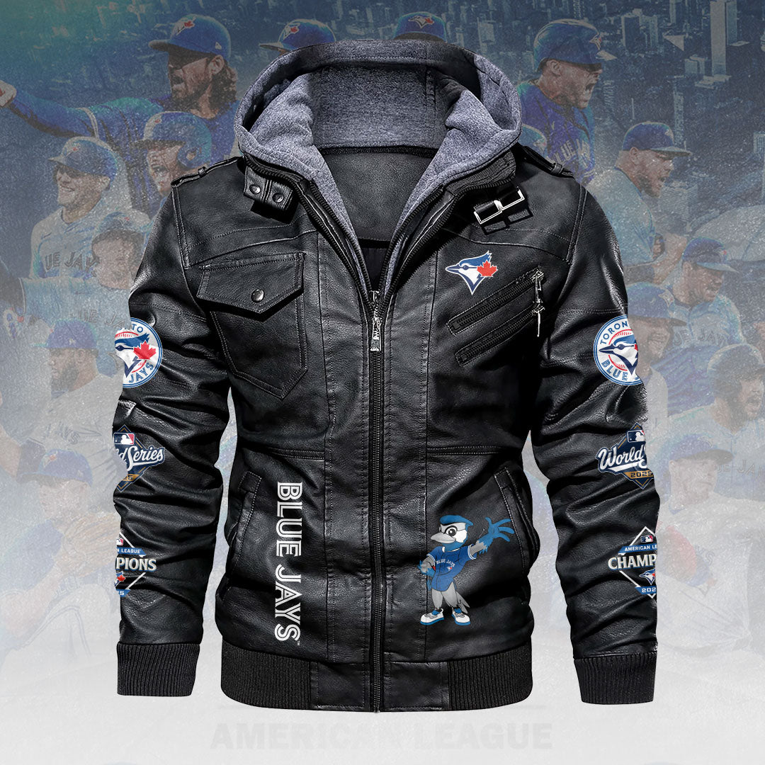 Toronto Blue Jays 2025 American League Champions 2D Leather Hooded Jacket – HOATT14273