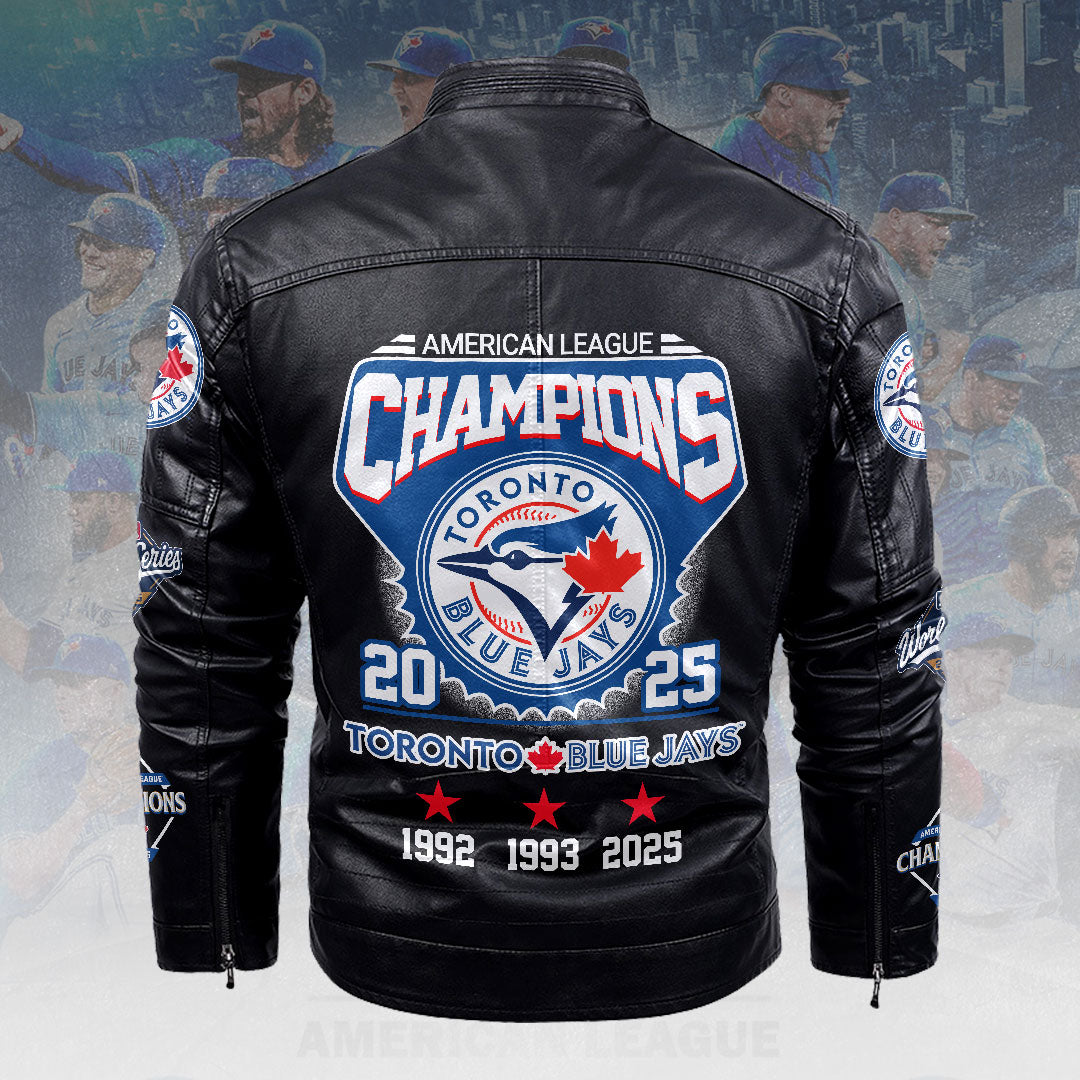 Toronto Blue Jays 2025 American League Champions 2D Leather Yellow Fleece Jacket – HOATT14691