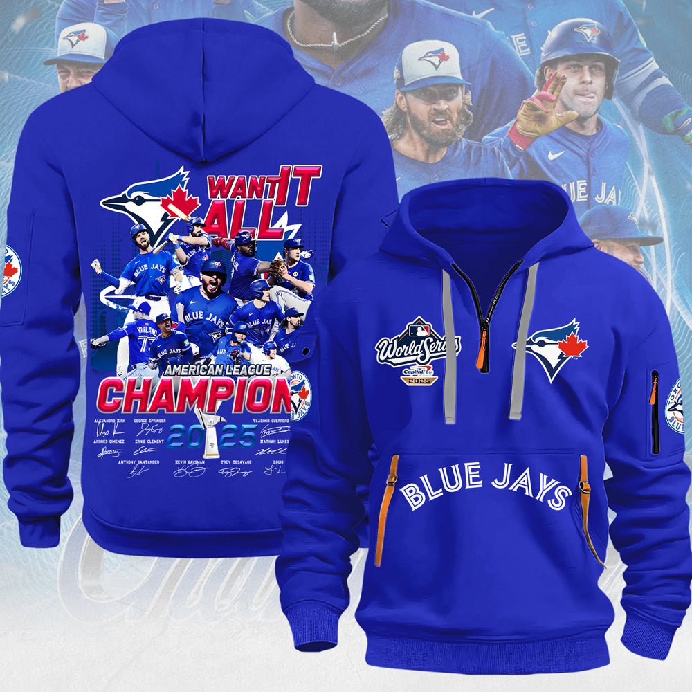 Toronto Blue Jays 2025 American League Champions 2D Quarter Zip Hoodie – MAITM13588