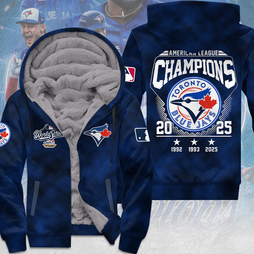 Toronto Blue Jays 2025 American League Champions 3D Fleece Zip Hoodie – MAITM13788