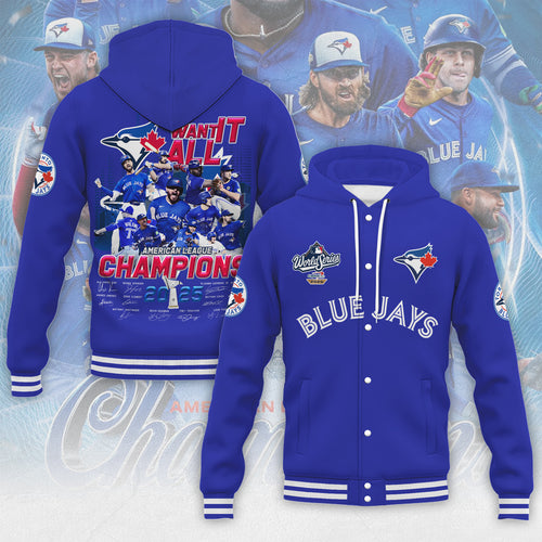 Toronto Blue Jays 2025 American League Champions Hooded Baseball Jacket – MAITM13712