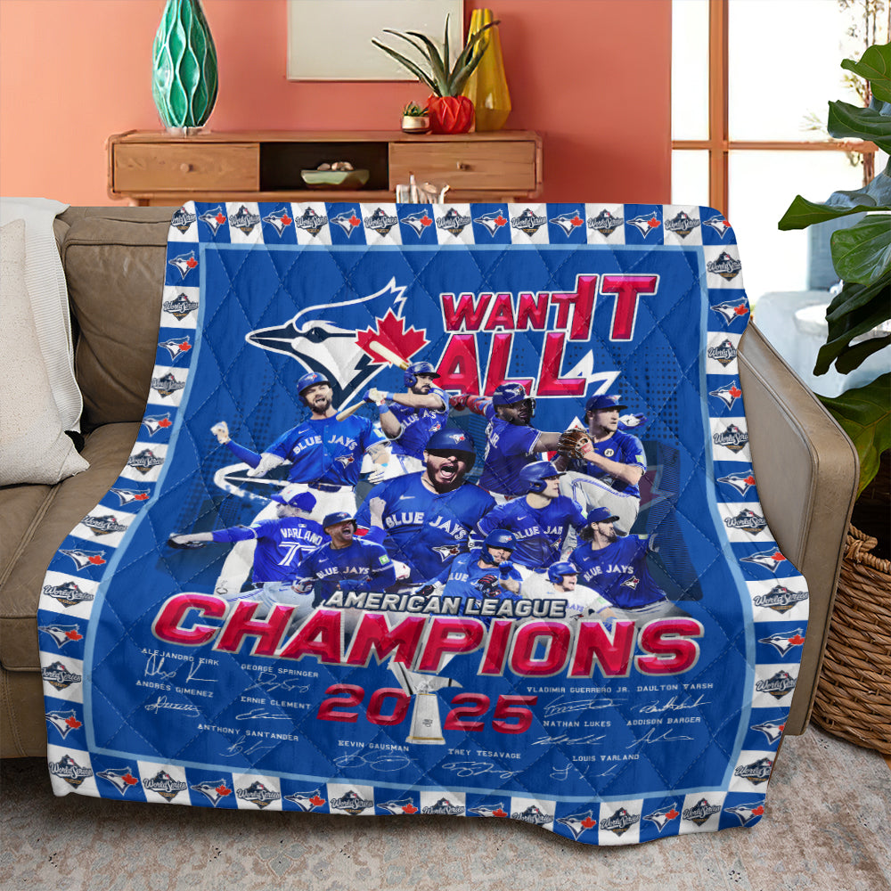 Toronto Blue Jays 2025 American League Champions Quilt Blanket – MAITM13772