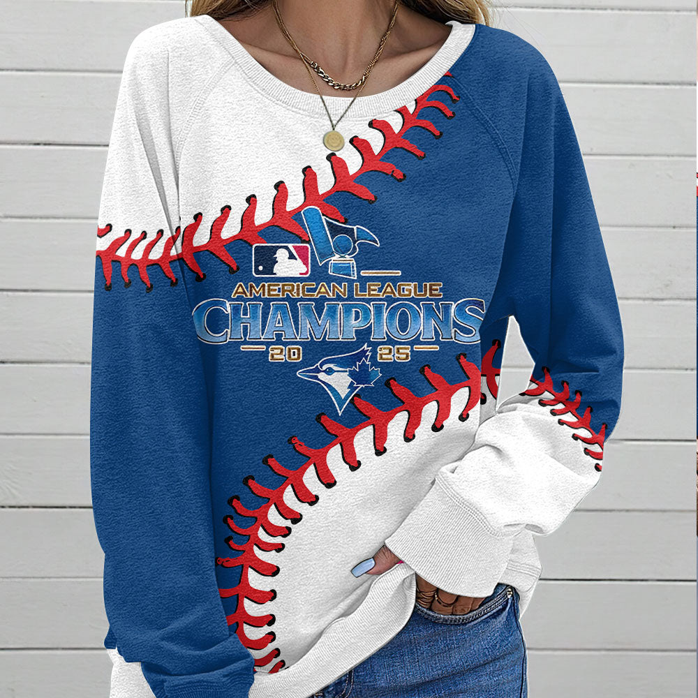 Toronto Blue Jays 2025 American League Champions Round Neck Raglan Sleeve Sweatshirt – MAITM13779