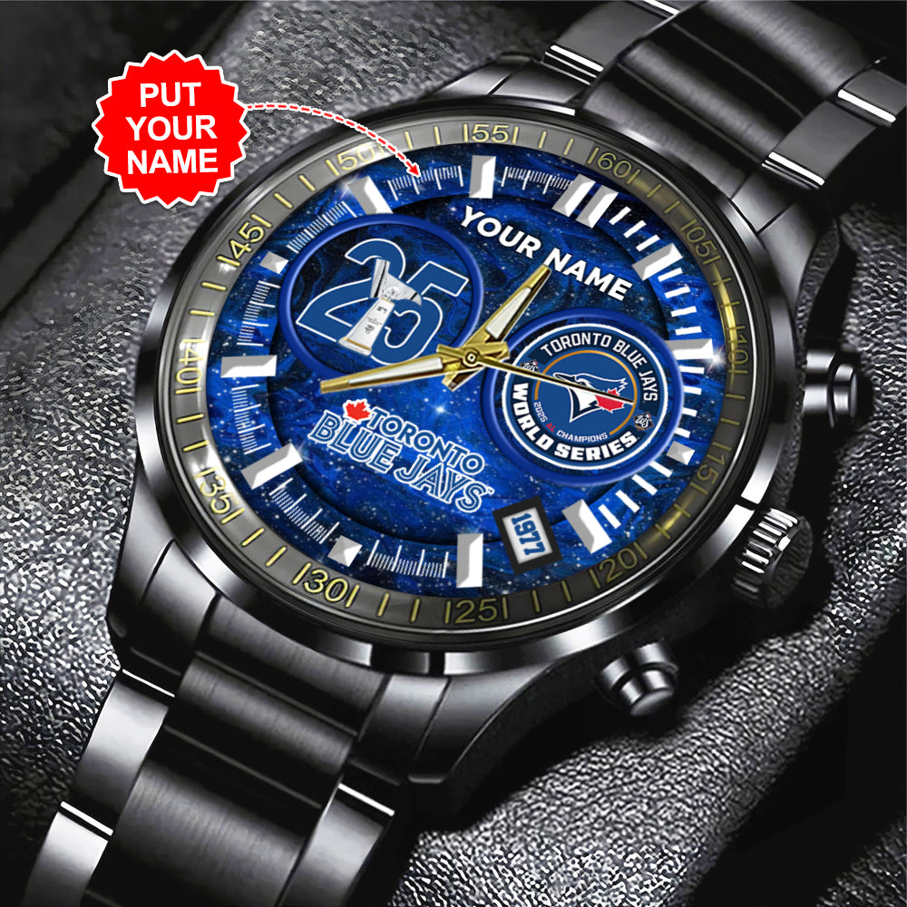 Personalized Toronto Blue Jays Black Stainless Steel Watch – GNENEW766