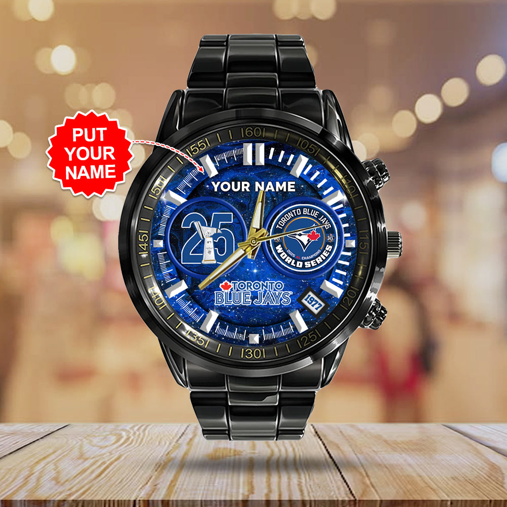 Personalized Toronto Blue Jays Black Stainless Steel Watch – GNENEW766