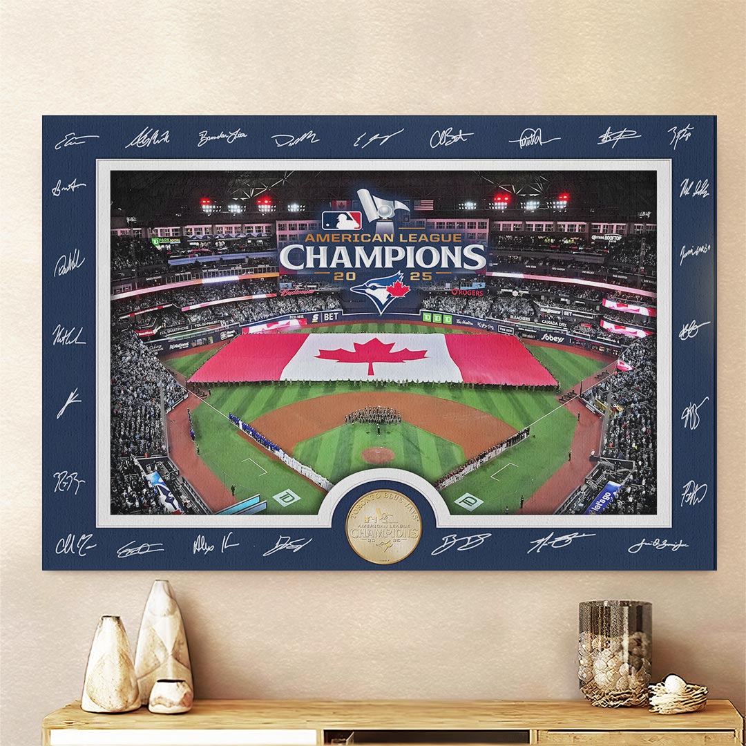 Toronto Blue Jays 2025 American League Champions Rectangle Canvas With Inner Frame – HOATT14476
