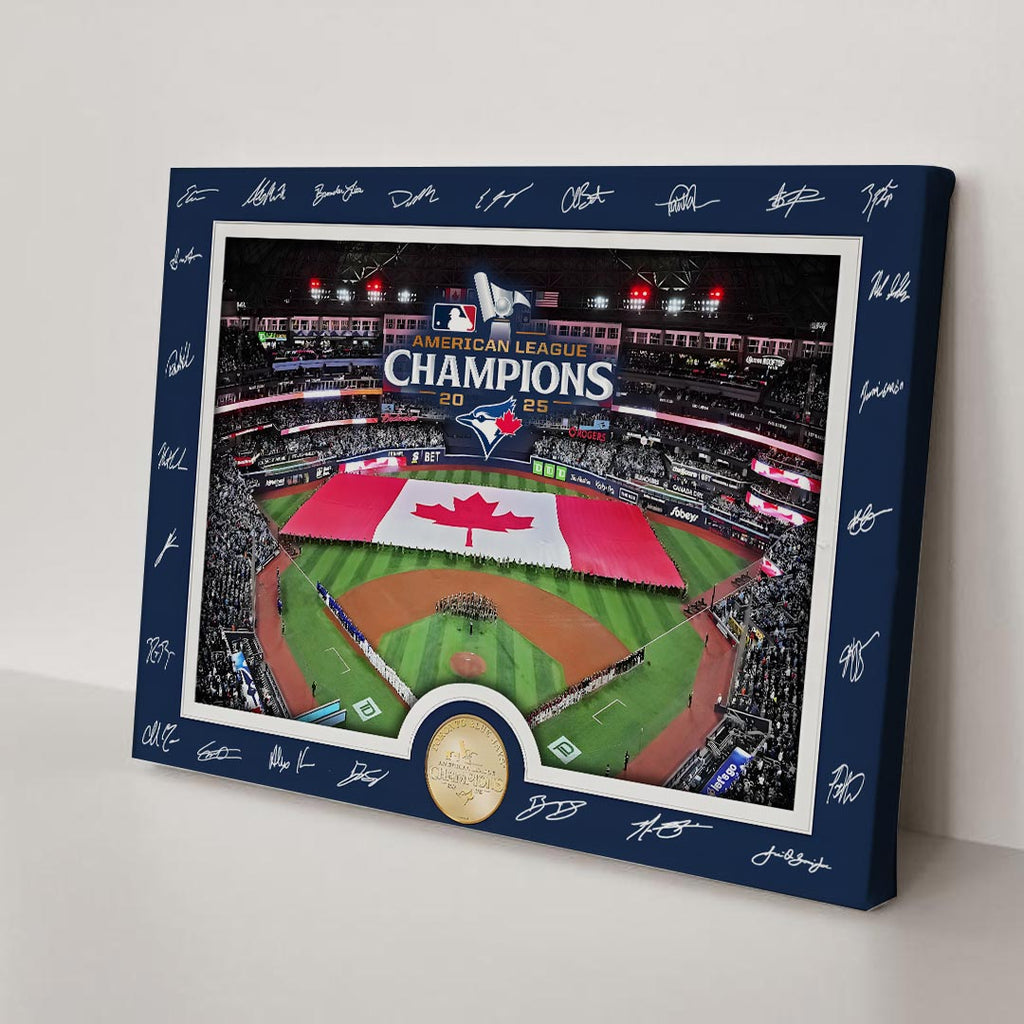 Toronto Blue Jays 2025 American League Champions Rectangle Canvas With Inner Frame – HOATT14476