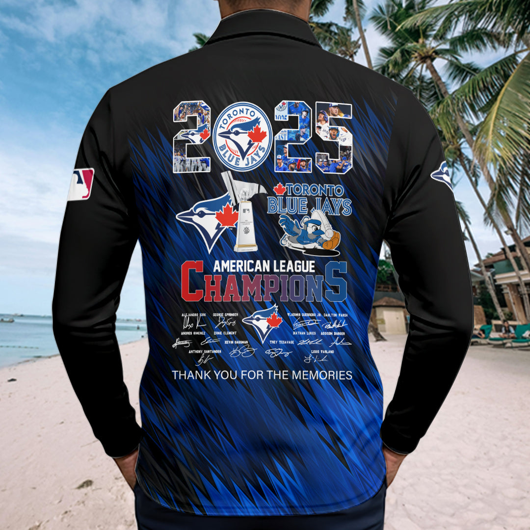 Toronto Blue Jays 2025 American League Champions Zip Polo Shirt – HOATT14828