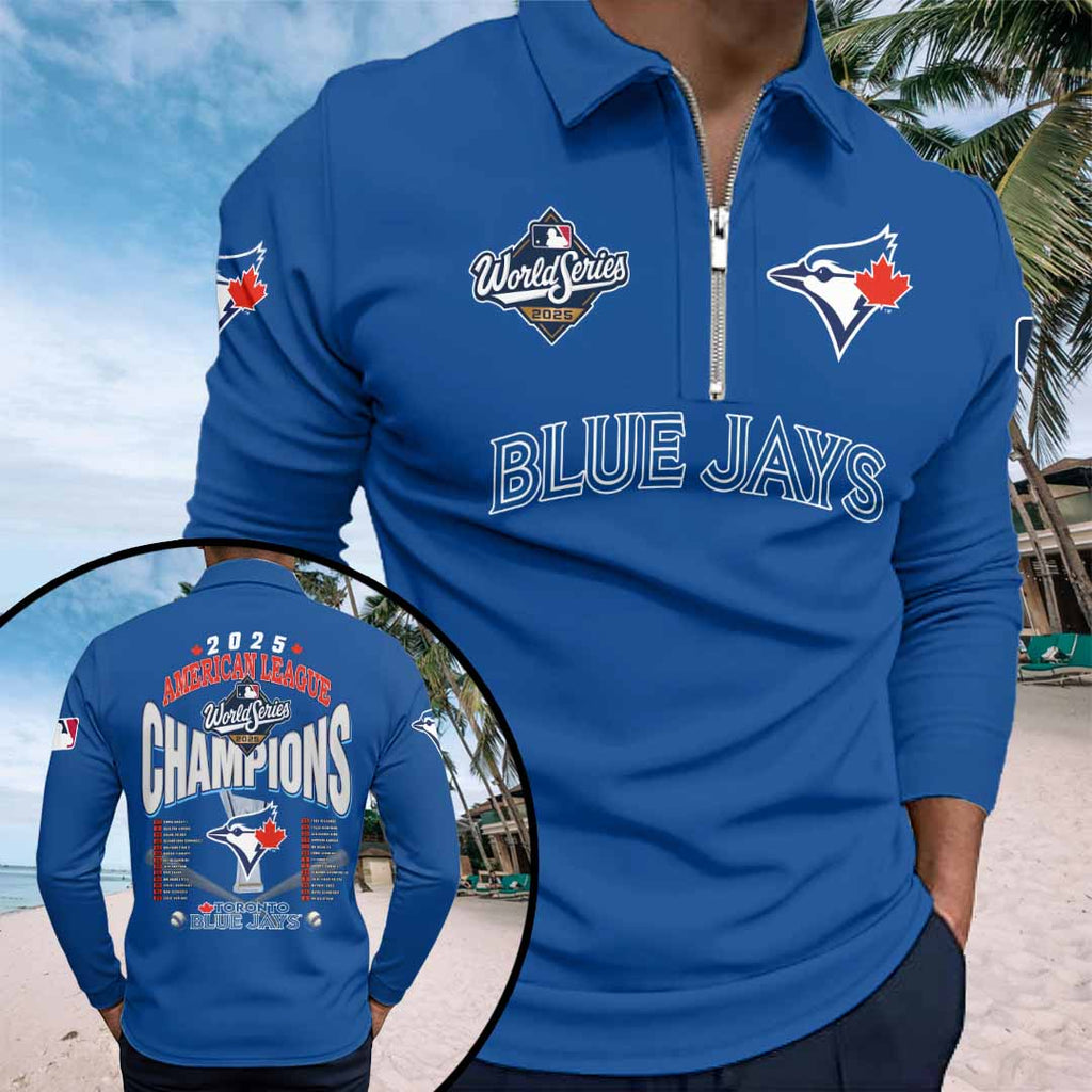 Toronto Blue Jays 2025 American League Champions Zip Polo Shirt – HOATT14829