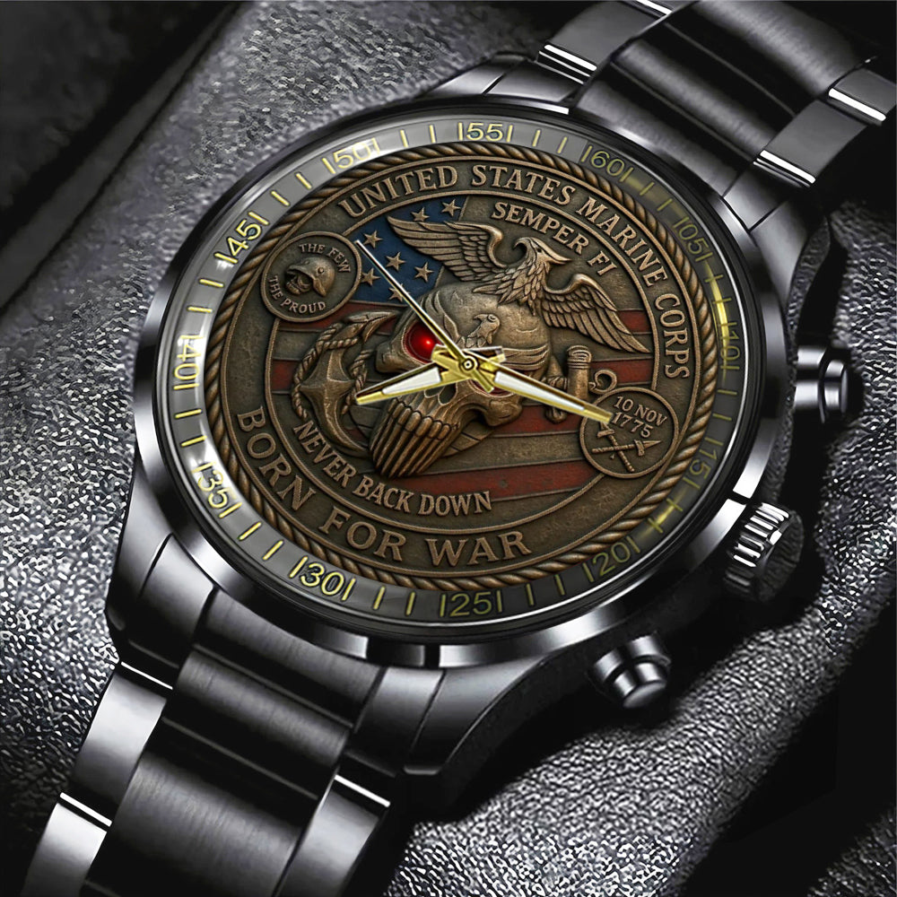 US Marine Corps 250th Anniversary Black Stainless Steel Watch – MAITM13732