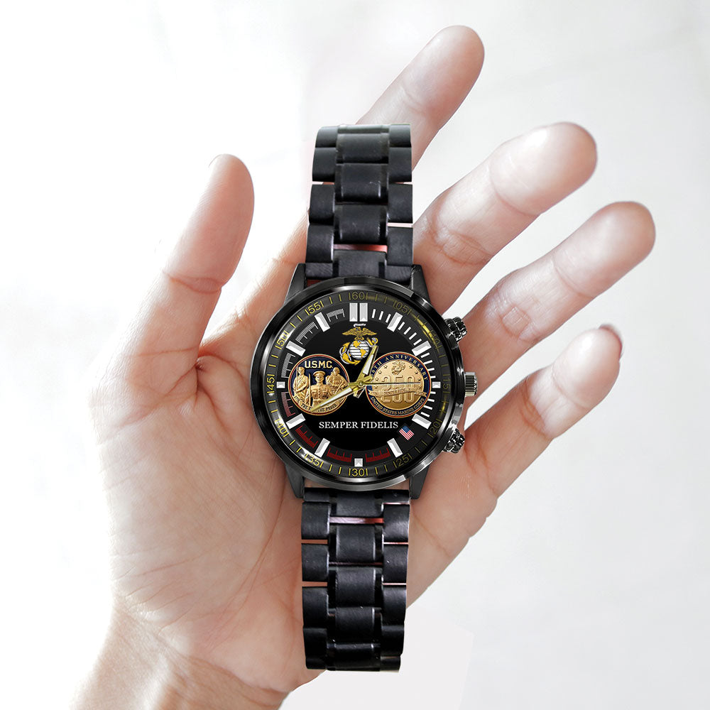 US Marine Corps Black Stainless Steel Watch – HOATT 11962