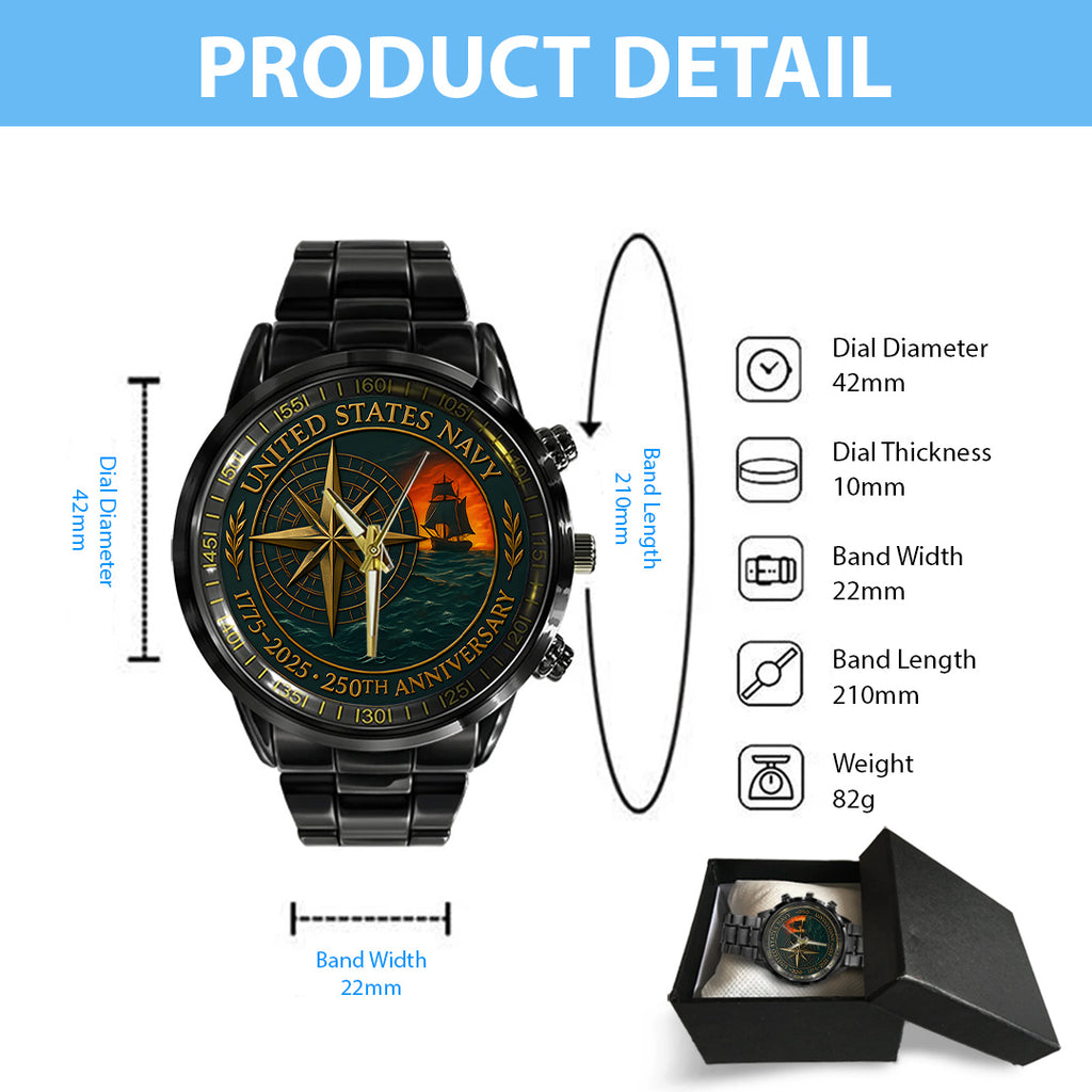 US Navy 250th Anniversary Black Stainless Steel Watch – TANTN17236