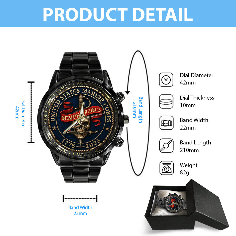 US Marine Corps 250th Anniversary Black Stainless Steel Watch – TMTHU1234