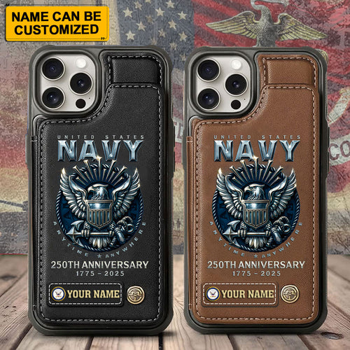 Personalized US Navy Leather Wallet Phone Case – TMTHU325