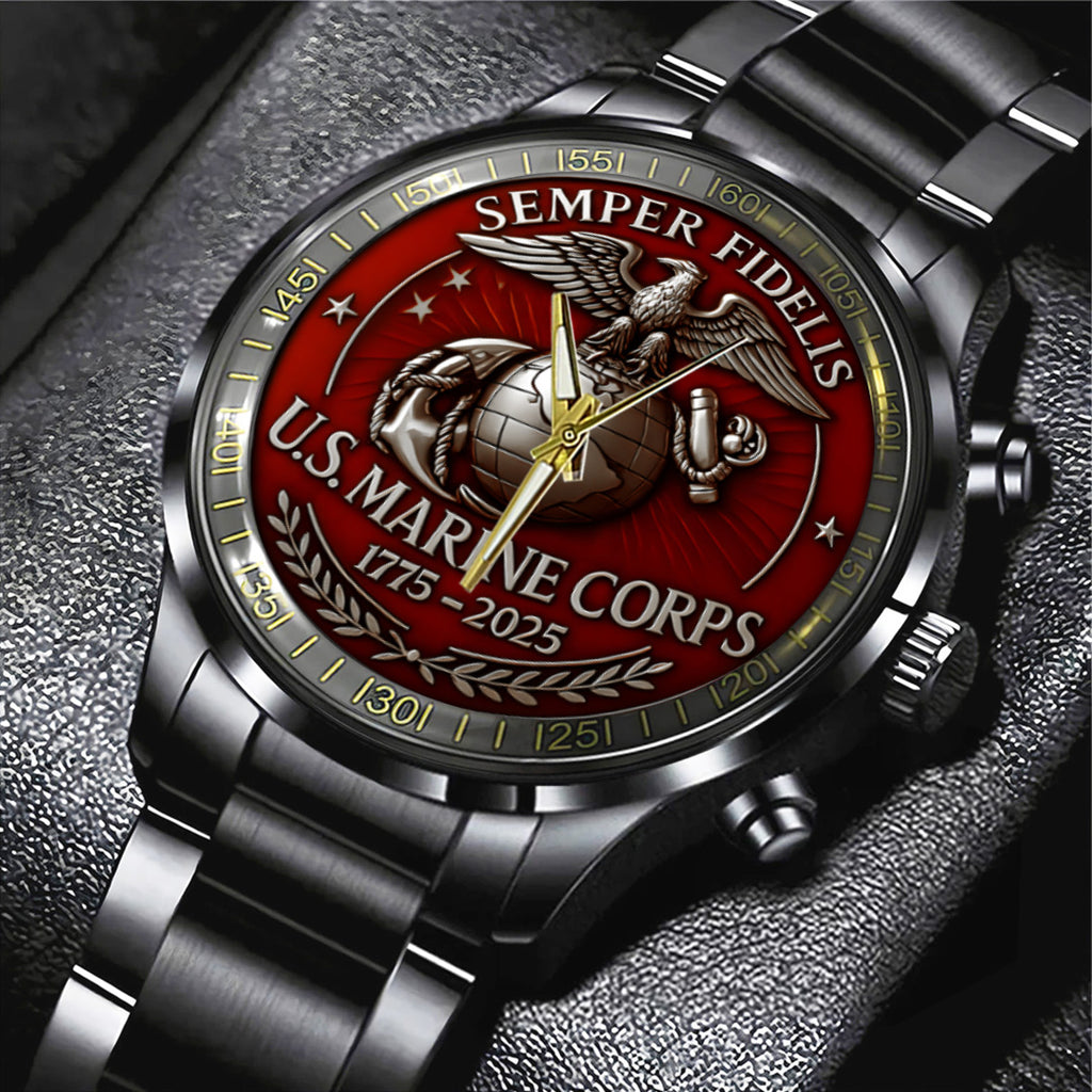 US Marine Corps Black Stainless Steel Watch – TANTN15905