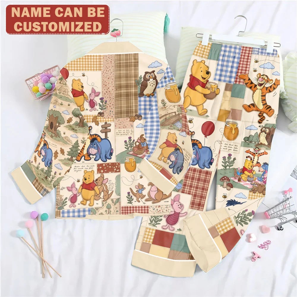 Personalized Winnie-the-Pooh Satin Pajama Set with Piping – TMTHU8972