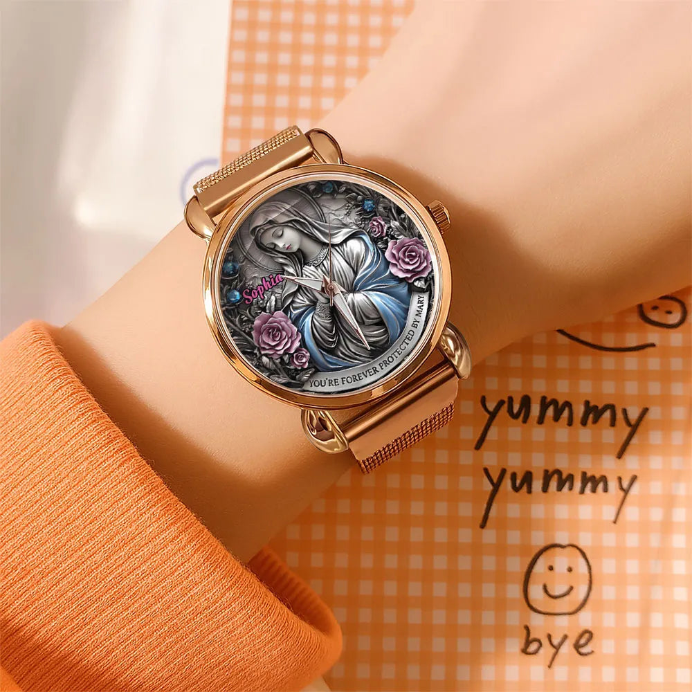 Personalized You're Forever Protected By Mary Mesh Strap Quartz Watch – TANTN15404