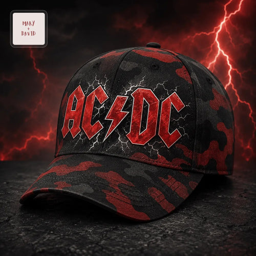 AC/DC High Voltage Red Camouflage Lightning Bolt Classic Rock Baseball Cap
