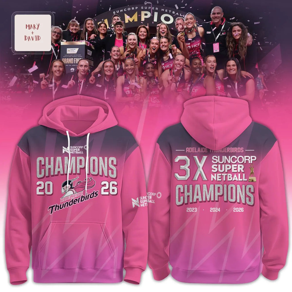 Adelaide Thunderbirds Suncorp Super Netball 2026 Champions Commemorative Pink Graphic Hoodie