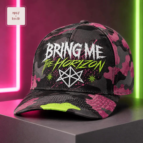 Bring Me The Horizon Neon Pink and Green Chaos Camouflage Baseball Cap
