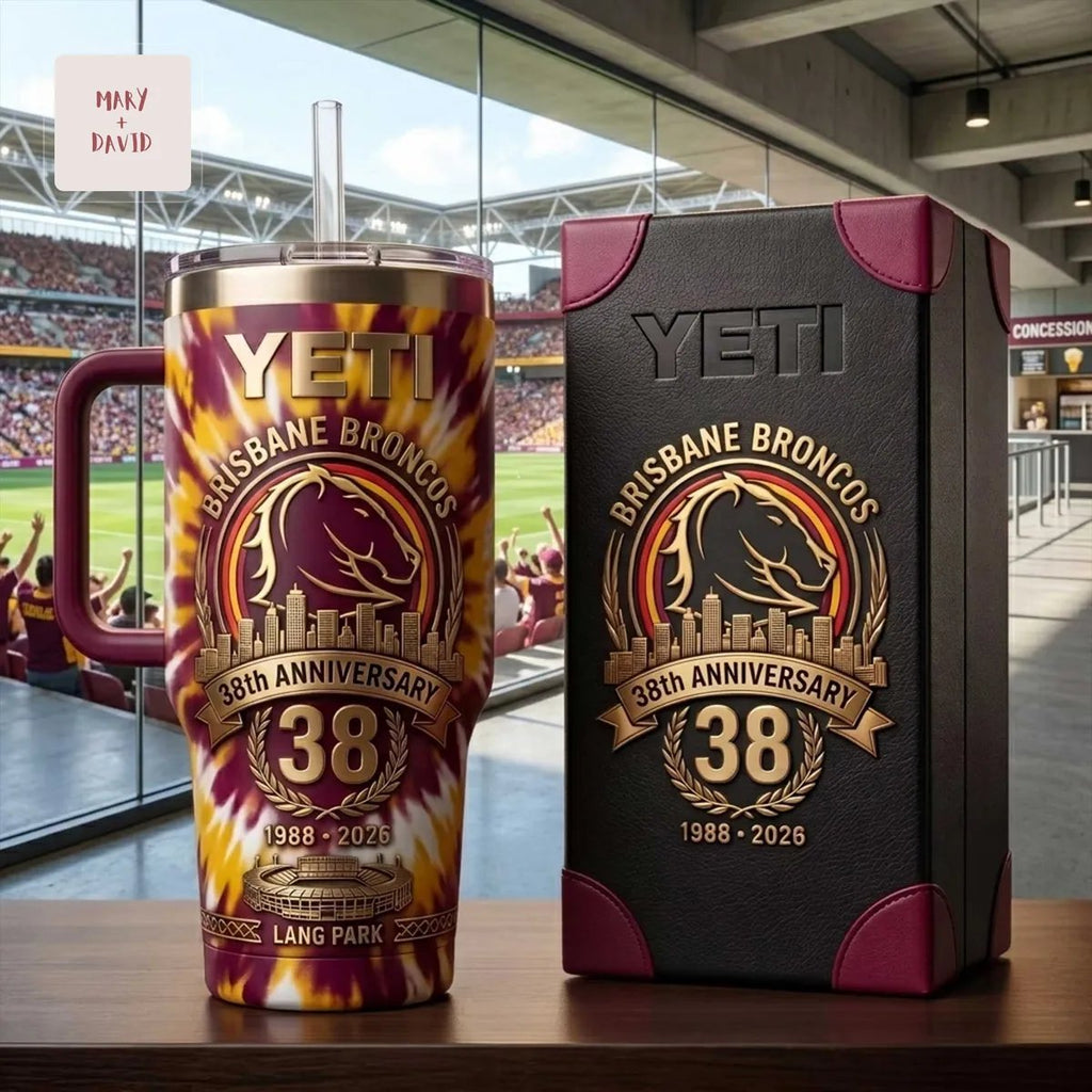 Brisbane Broncos NRL 38th Anniversary 1988-2026 Commemorative Tie Dye Insulated Handle Tumbler