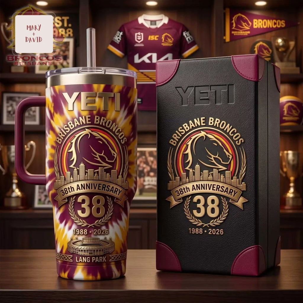 Brisbane Broncos NRL 38th Anniversary 1988-2026 Commemorative Tie Dye Insulated Handle Tumbler