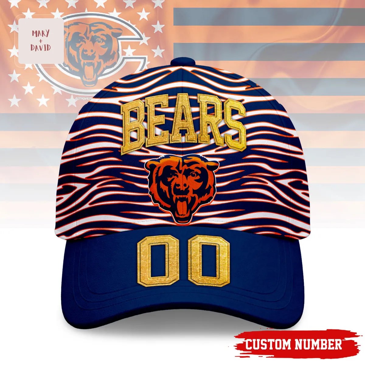 Chicago Bears NFL Premium Custom Number Wave Design Baseball Cap