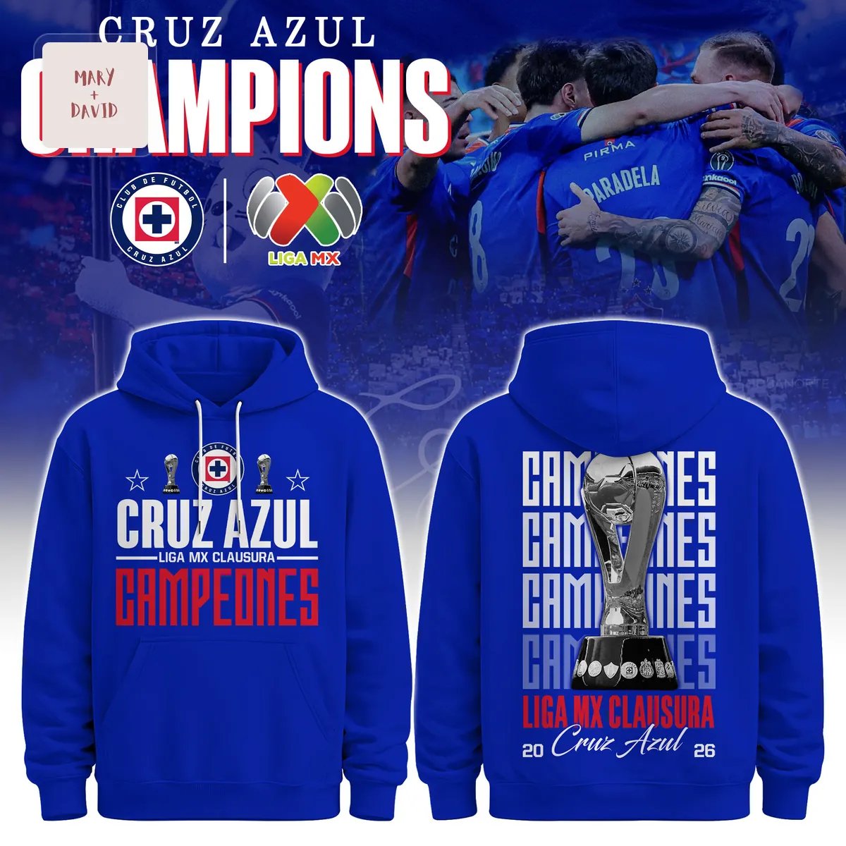 Cruz Azul Liga MX Clausura 2026 Champions Commemorative Trophy Graphic Pullover Hoodie