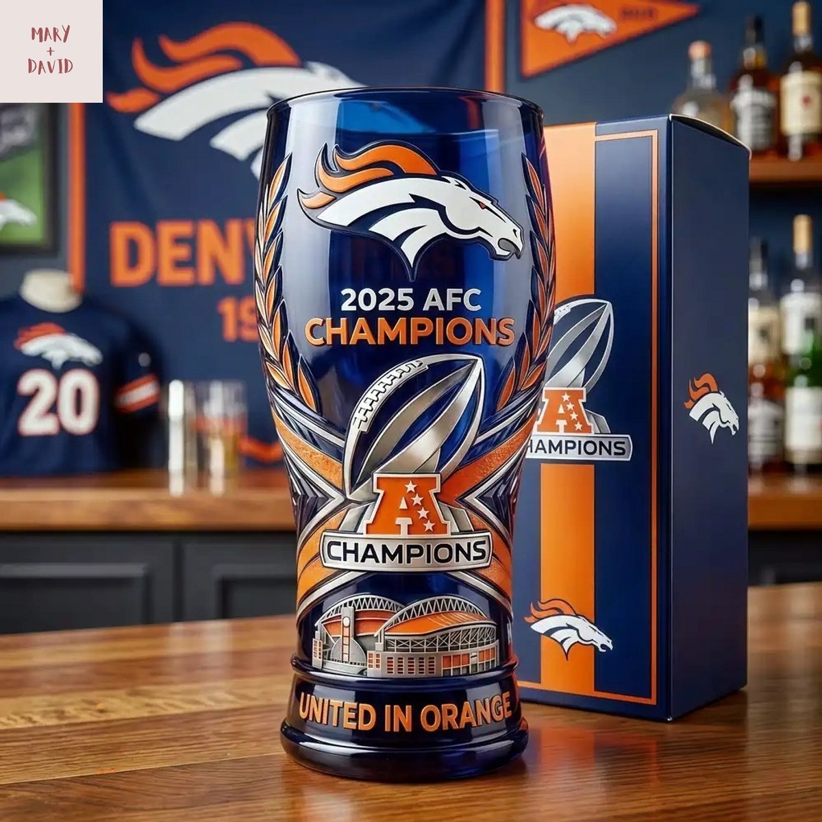 Denver Broncos 2025 Afc Champions Commemorative Beer Glass