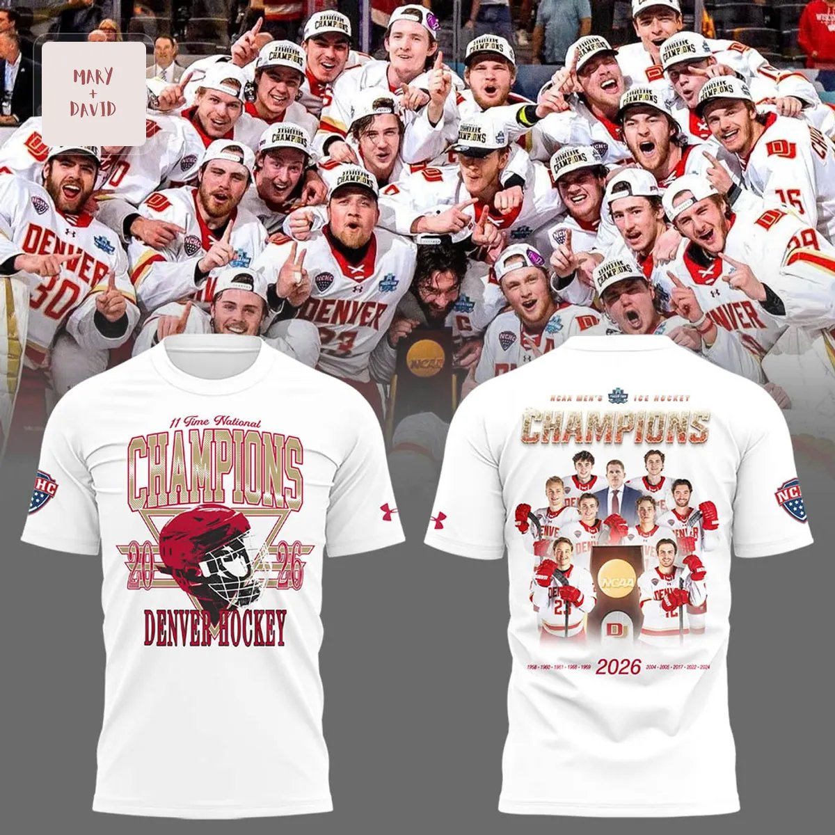 Denver Pioneers 2026 Men’s Ice Hockey National Champions 3D T-Shirt - White