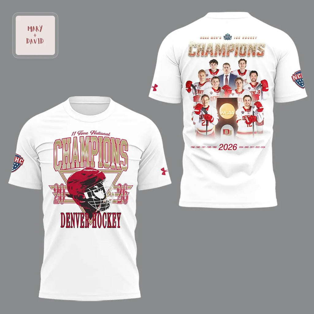 Denver Pioneers 2026 Men’s Ice Hockey National Champions 3D T-Shirt - White