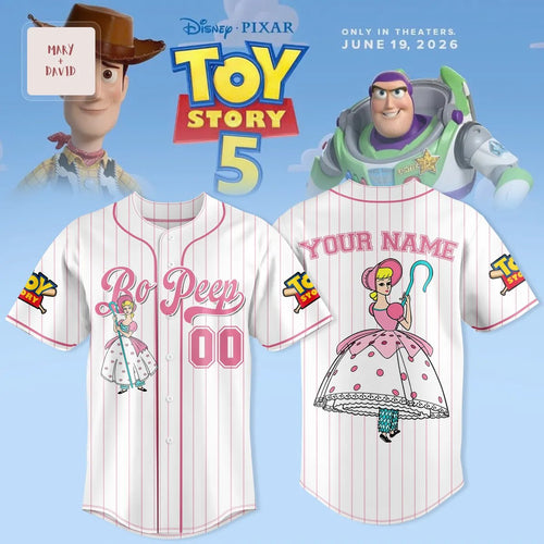 Disney Pixar Toy Story 5 Bo Peep Personalized Pink Pinstripe Baseball Jersey