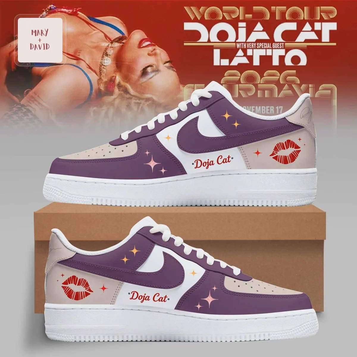 Doja Cat World Tour 2026 Custom Purple Graphic Streetwear Air Force 1 Shoes