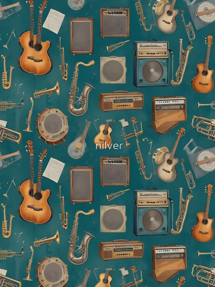 Retro Musical Instruments Collage Shirt