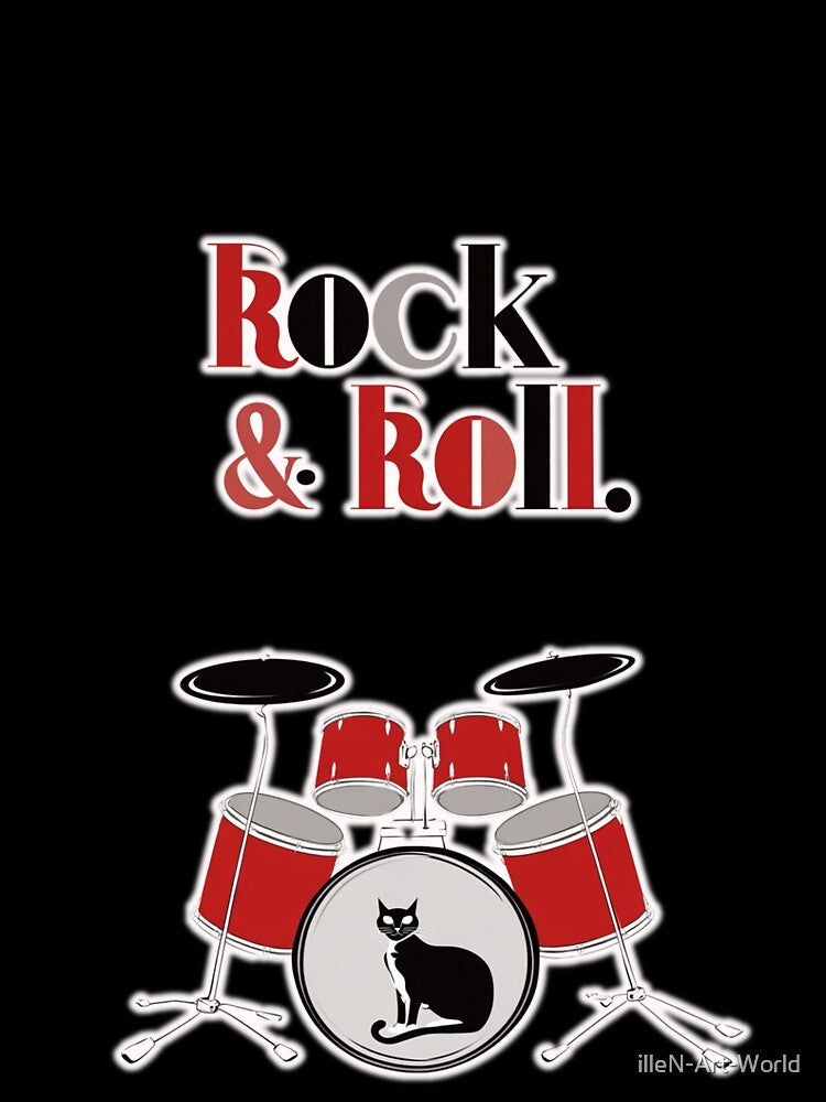Rock And Roll Black Cat Drummer Funny Musician Art Shirt