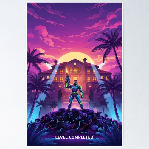 Level Completed - Cyberpunk Vice City Gaming Art Poster