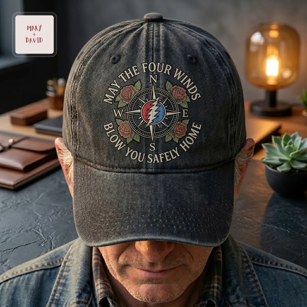 Grateful Dead Steal Your Face Compass Rose Olive Green Baseball Cap