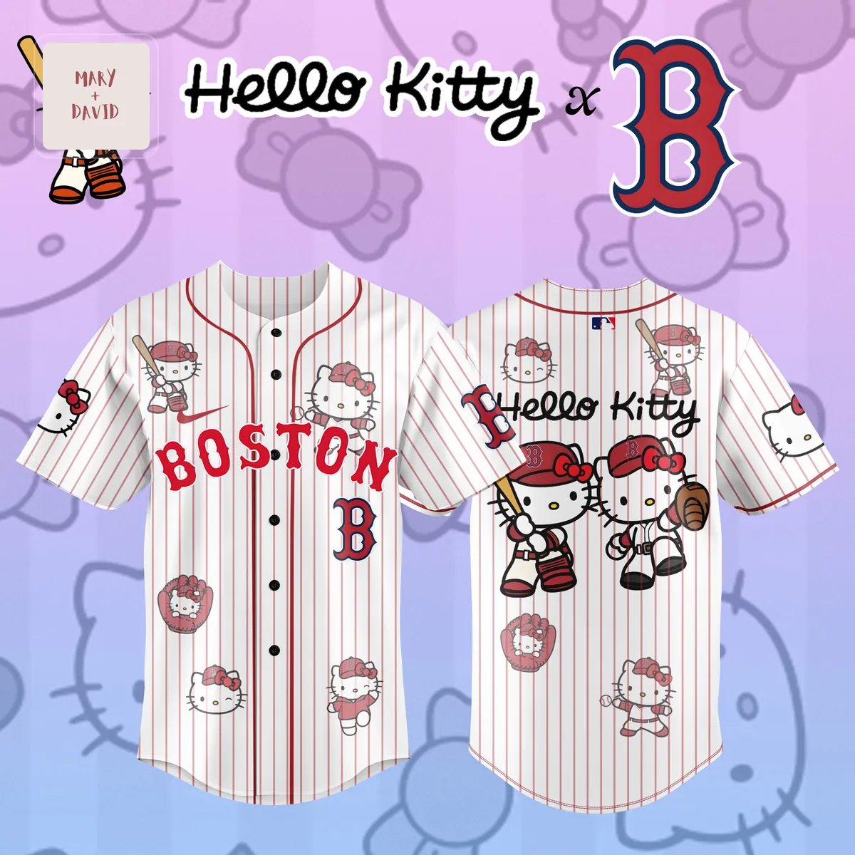 Hello Kitty Boston Red Sox Limited Edition Pinstripe Baseball Jersey